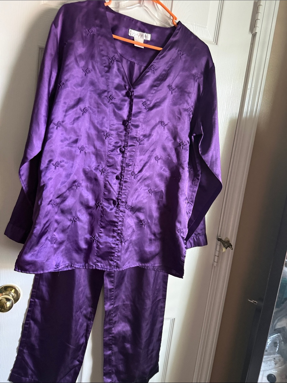 Satin Button-Front Pajama Set — Purple